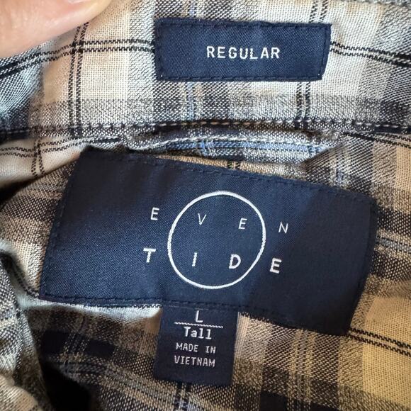 Even Tide Long Sleeve Button Up Shirt Black White Plaid NWT Size Large Tall - Picture 8 of 10